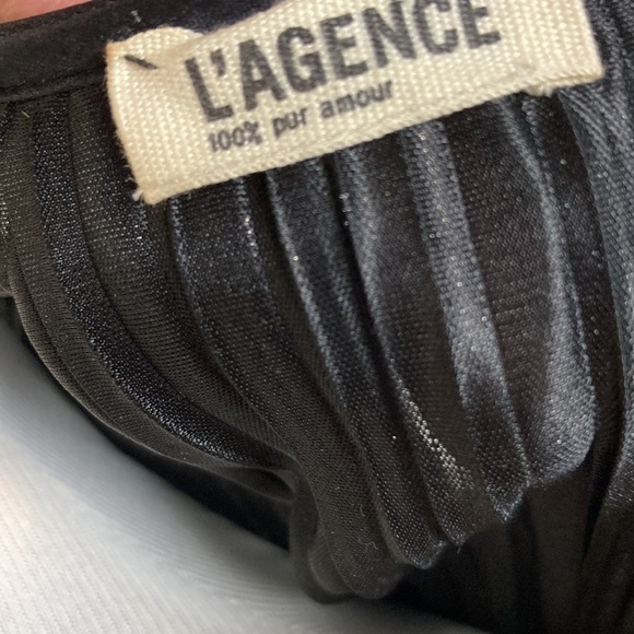 L’Agence Pleated Metallic Silver Black Satin Maxi Dress L Sexy Maximalist Disco - Picture 13 of 16